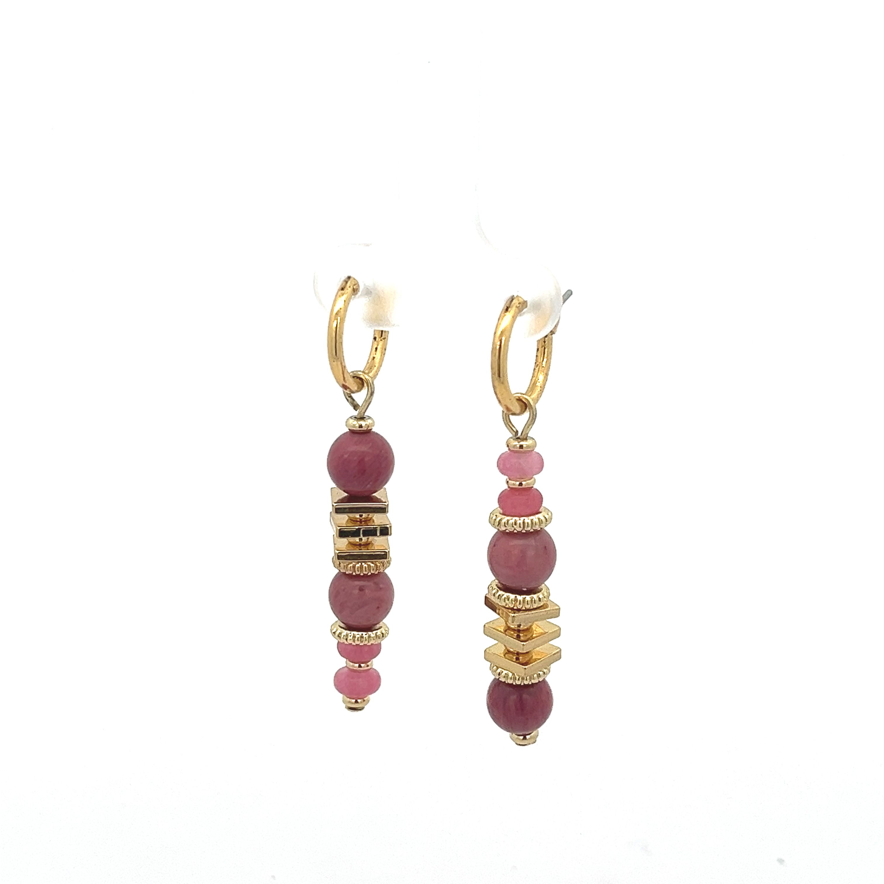 RED WOOD STONE DROP EARRING