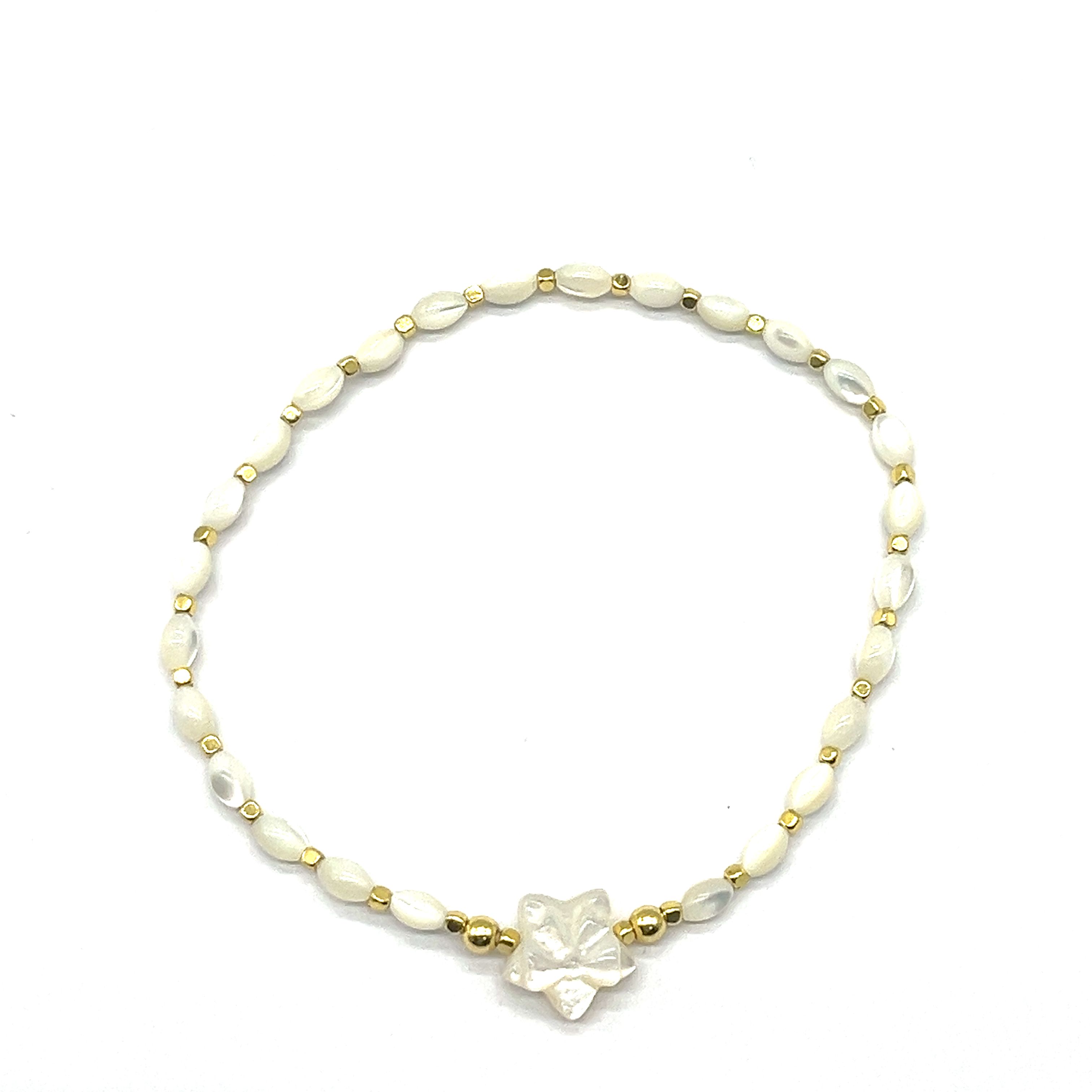 WHITE MOTHER SHELL STAR BRACELET