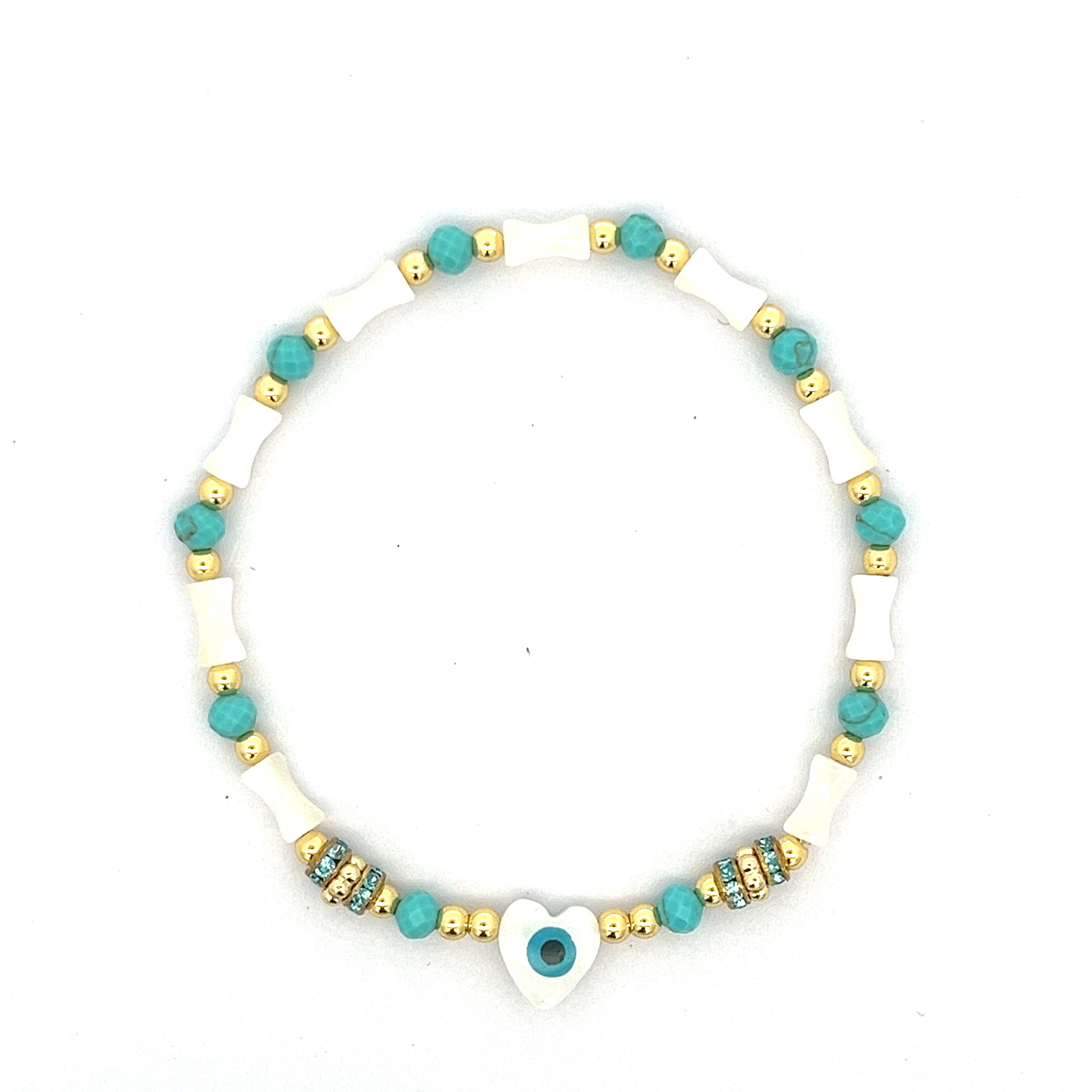 LIGHT TURQUOISE MOTHER SHELL HEART BRACELET