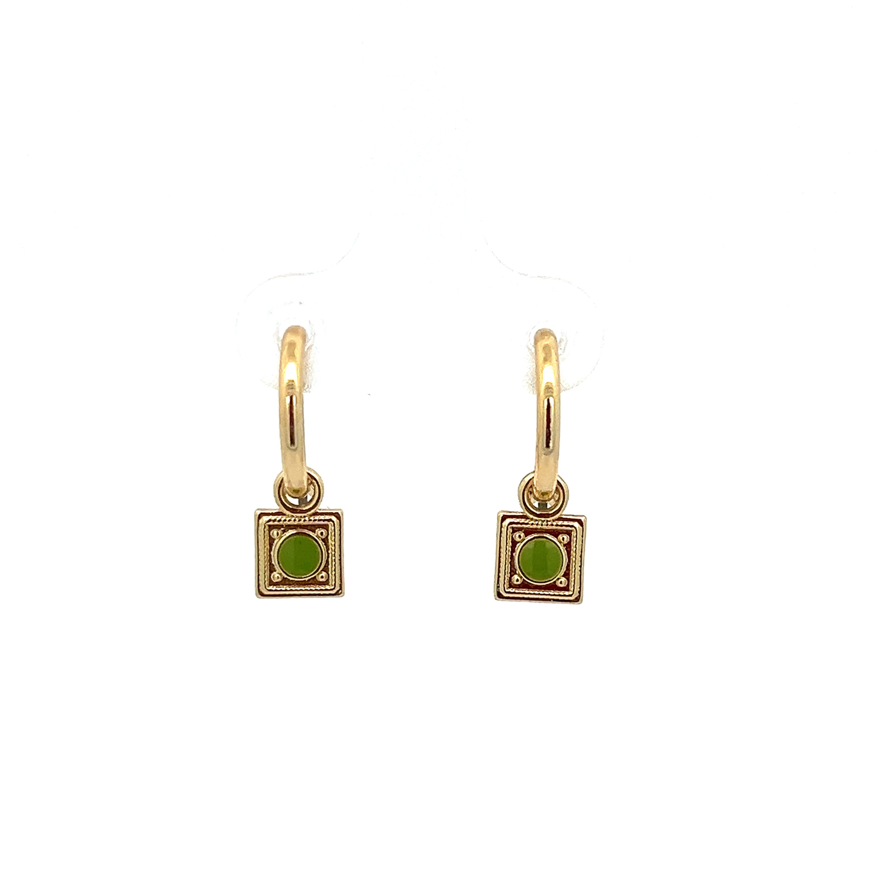 SQUARE GREEN FLASH ENAMEL EARRING