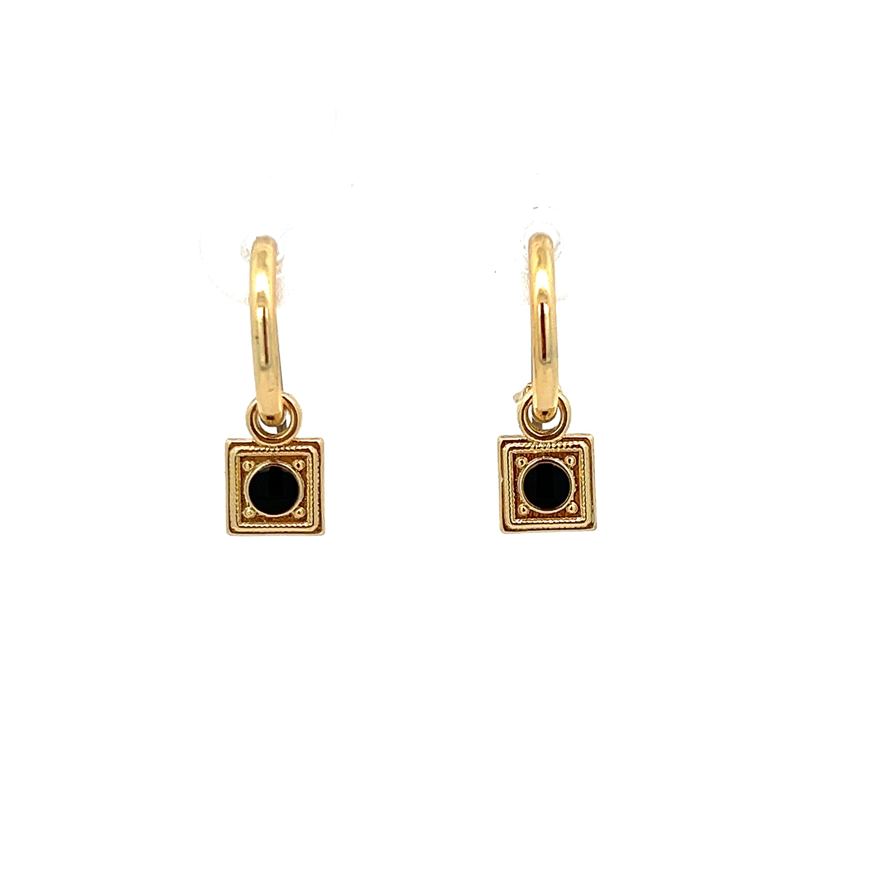 SQUARE DY-BLACK ENAMEL EARRING