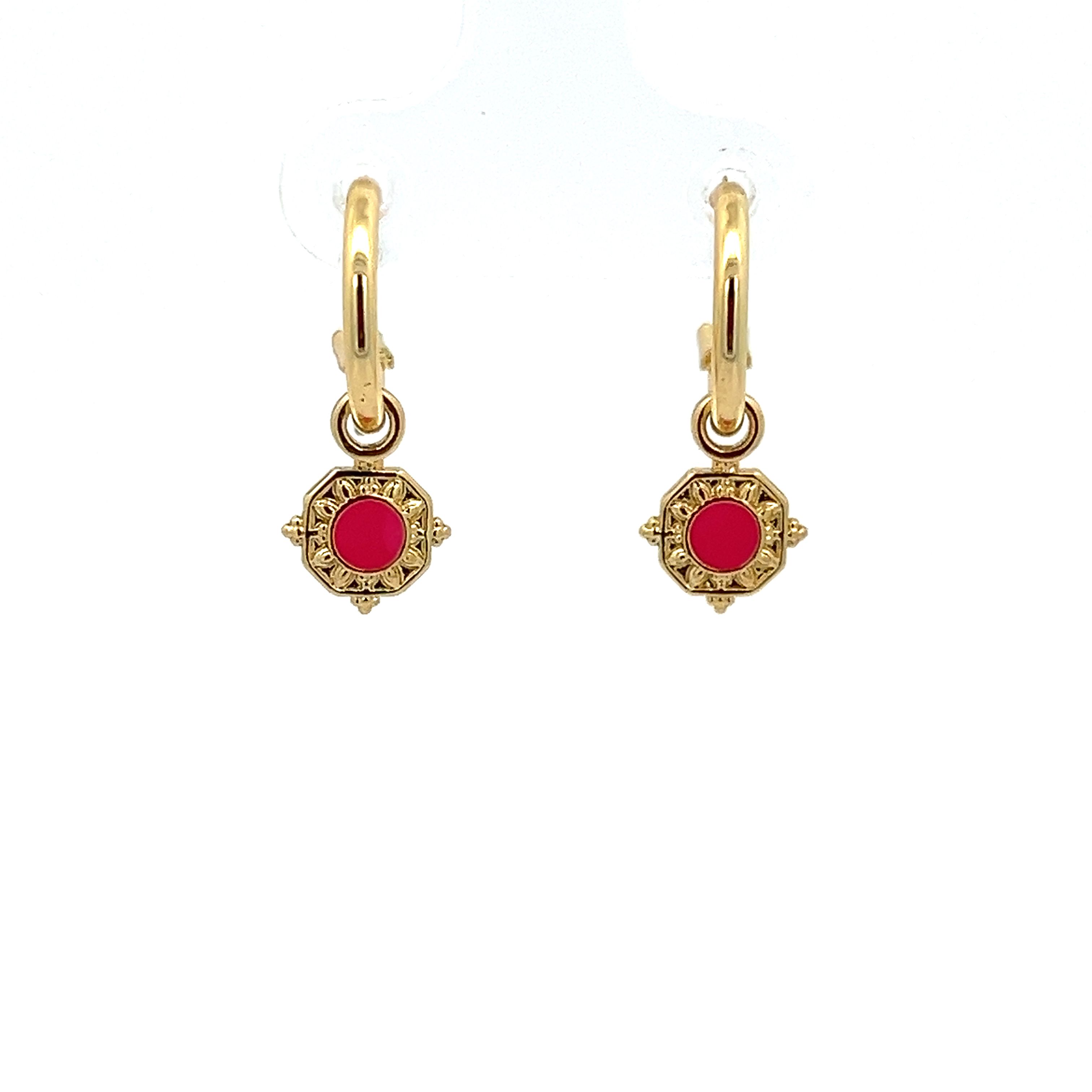 OCTAGON DARK PINK ENAMEL EARRING