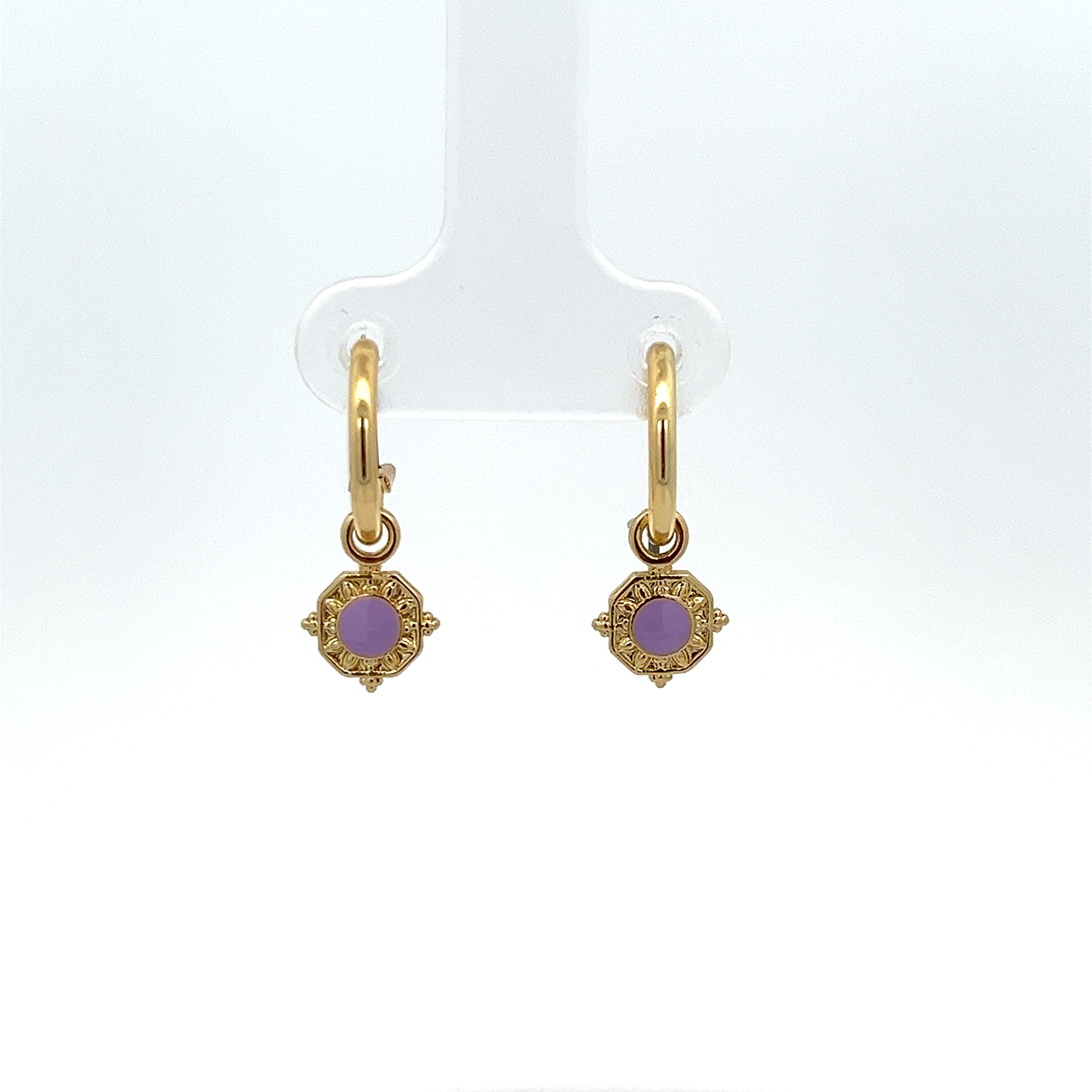 OCTAGON LILAC GRAY ENAMEL EARRING
