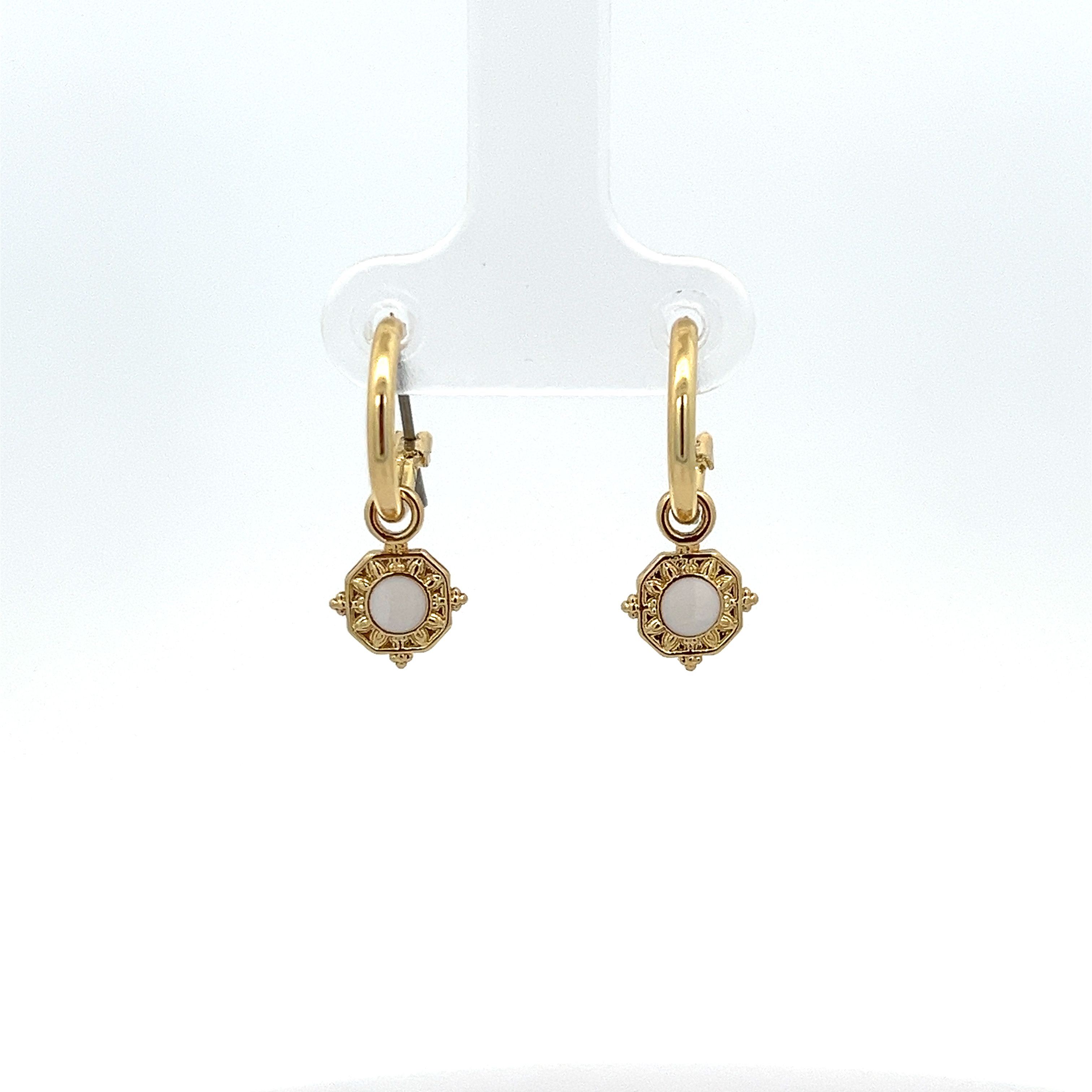 OCTAGON WHITE ENAMEL EARRING