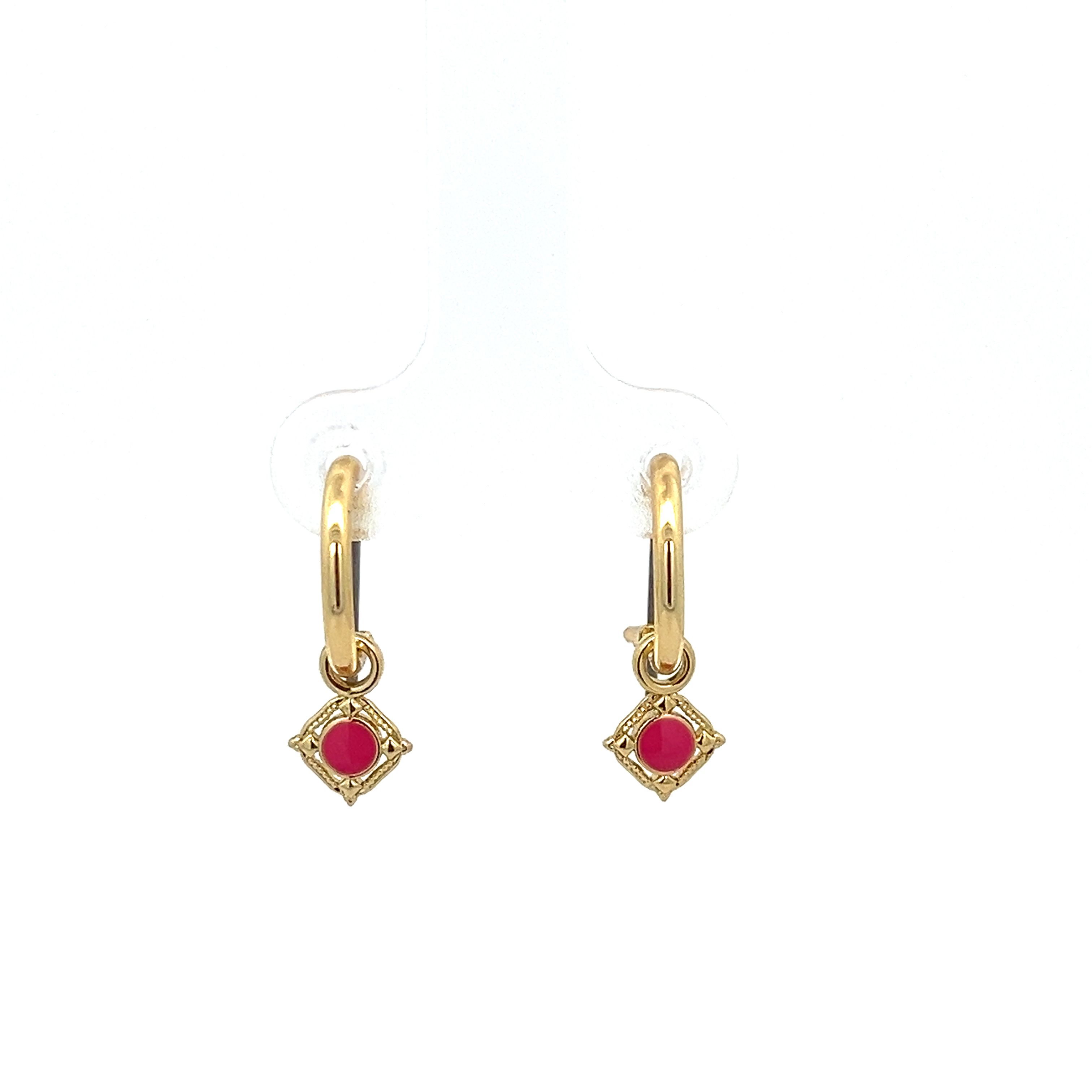 OCTAGON DARK PINK ENAMEL EARRING