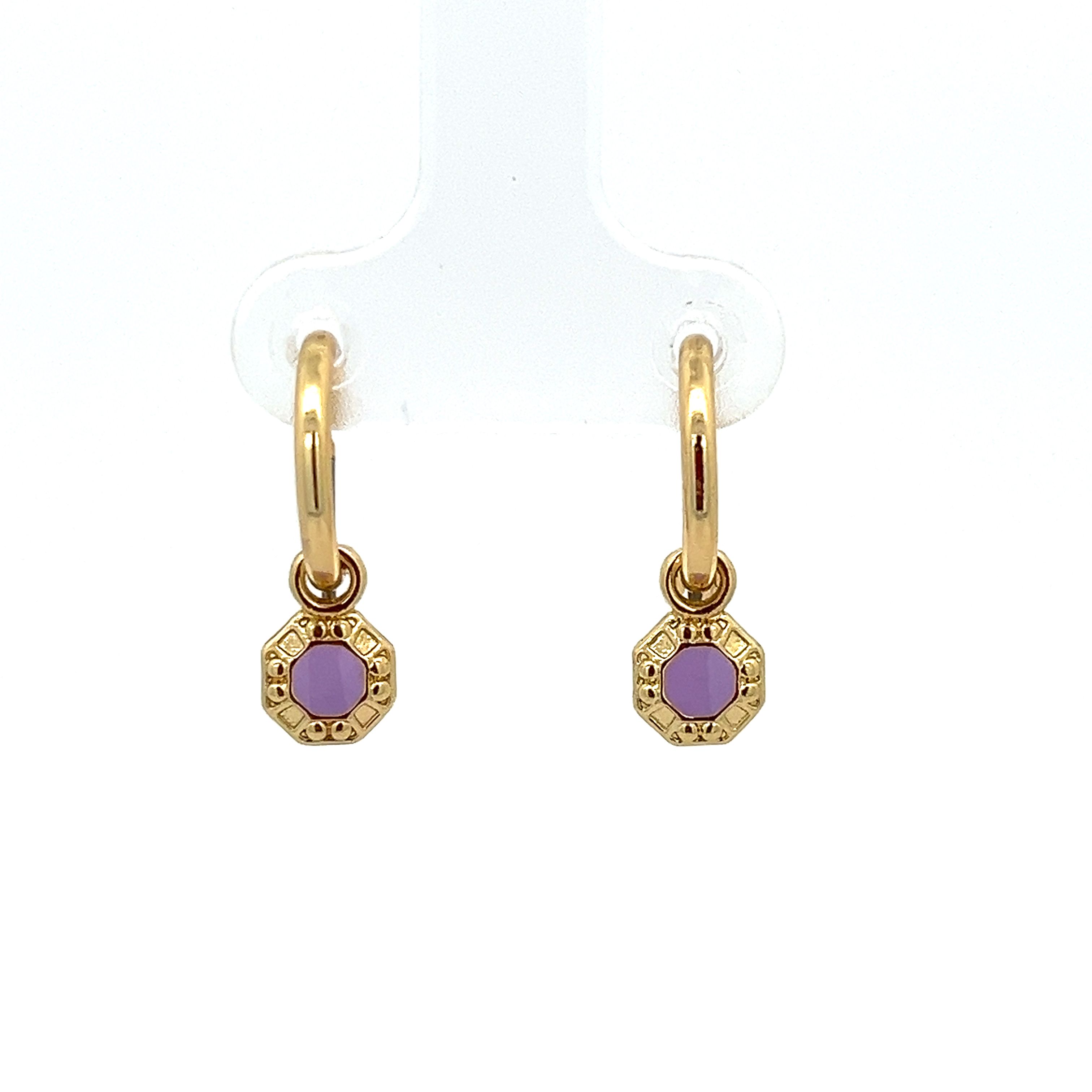 OCTAGON LILAC GRAY ENAMEL EARRING