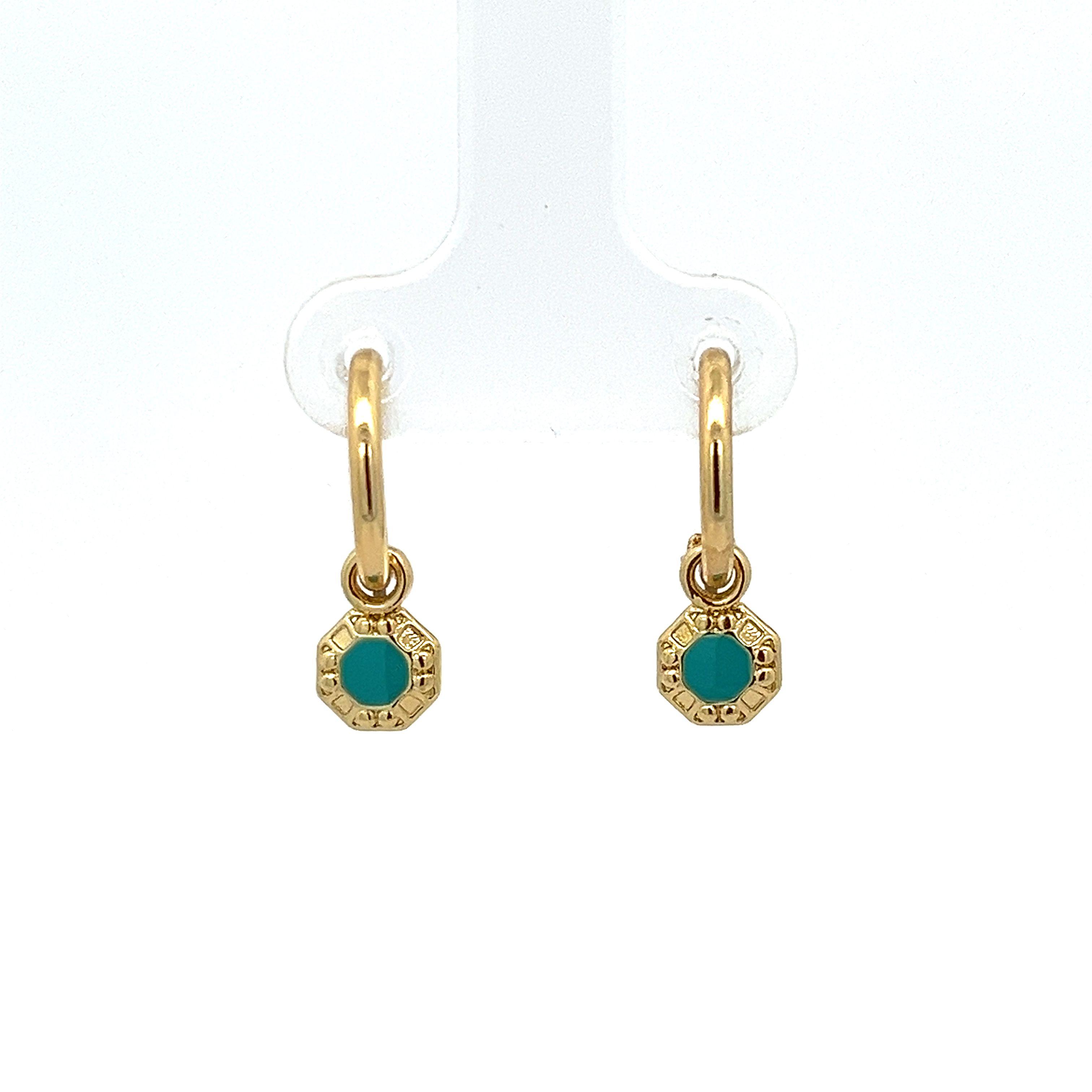 OCTAGON SHELL BLUE ENAMEL EARRING
