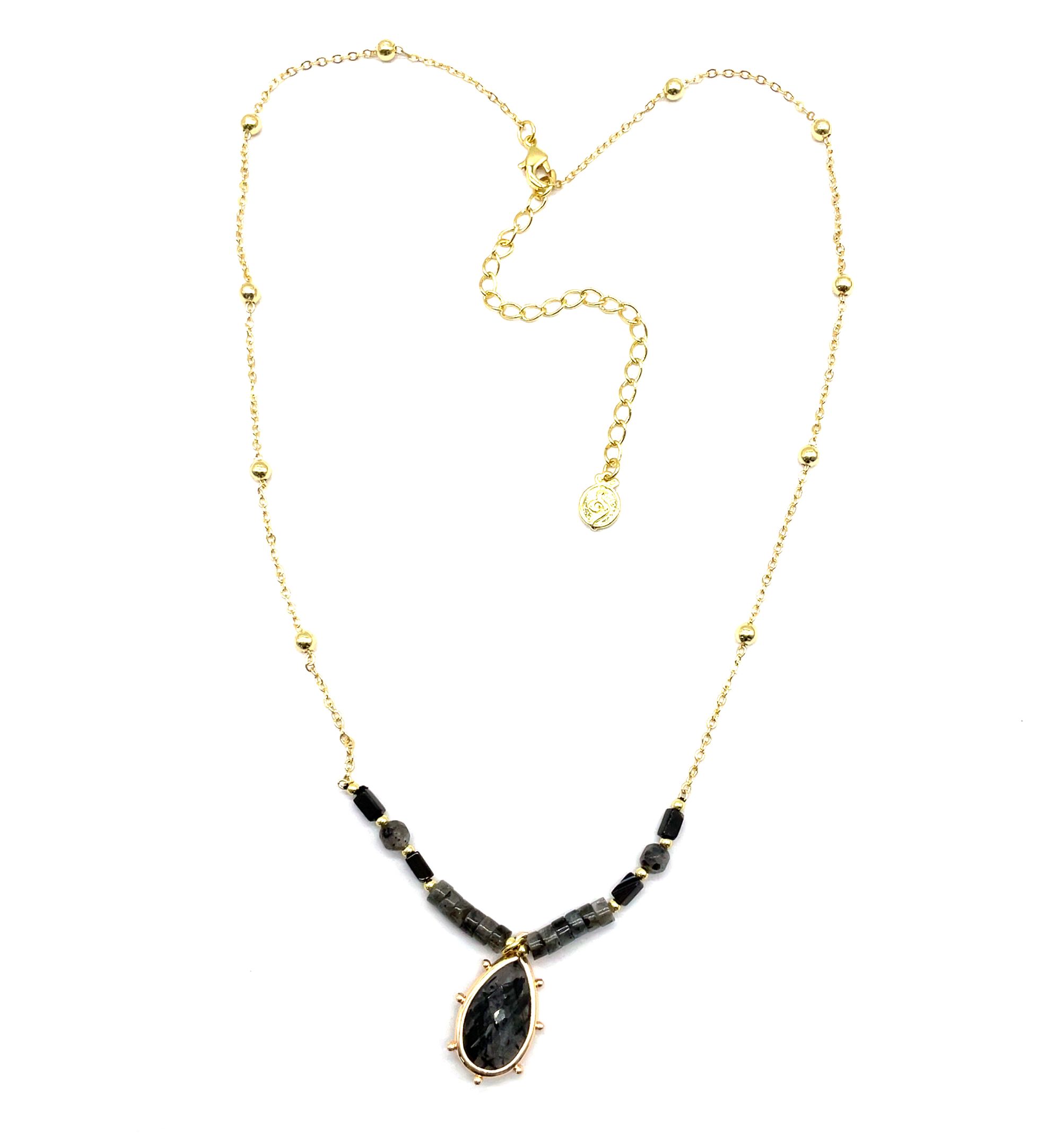 BLACK WATER DROPS NATURAL STONE PENDANT NECKLACE 