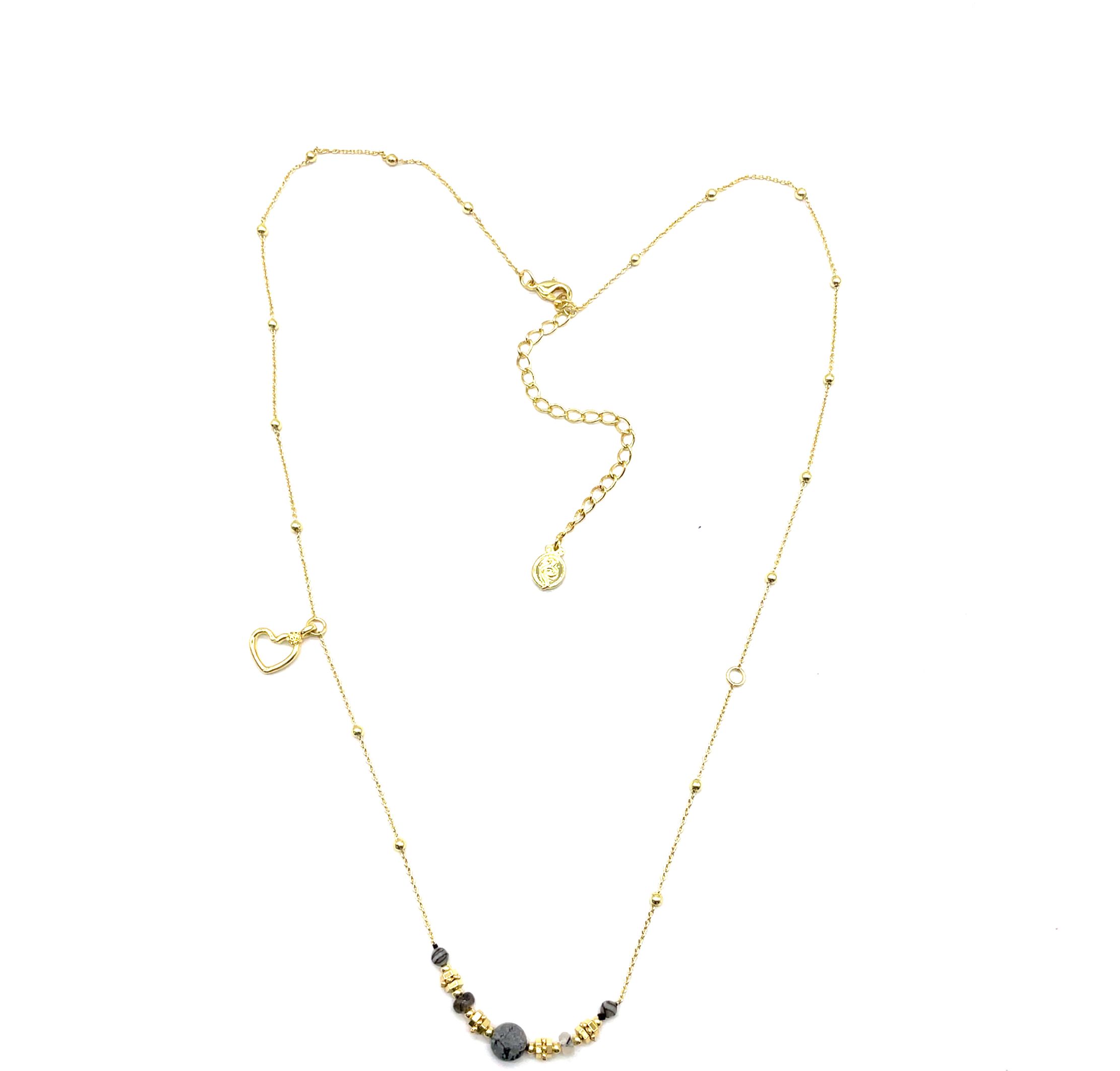 SNOWFLAKE STONE HEART-SHAPED PENDANT CHAIN NECKLACE