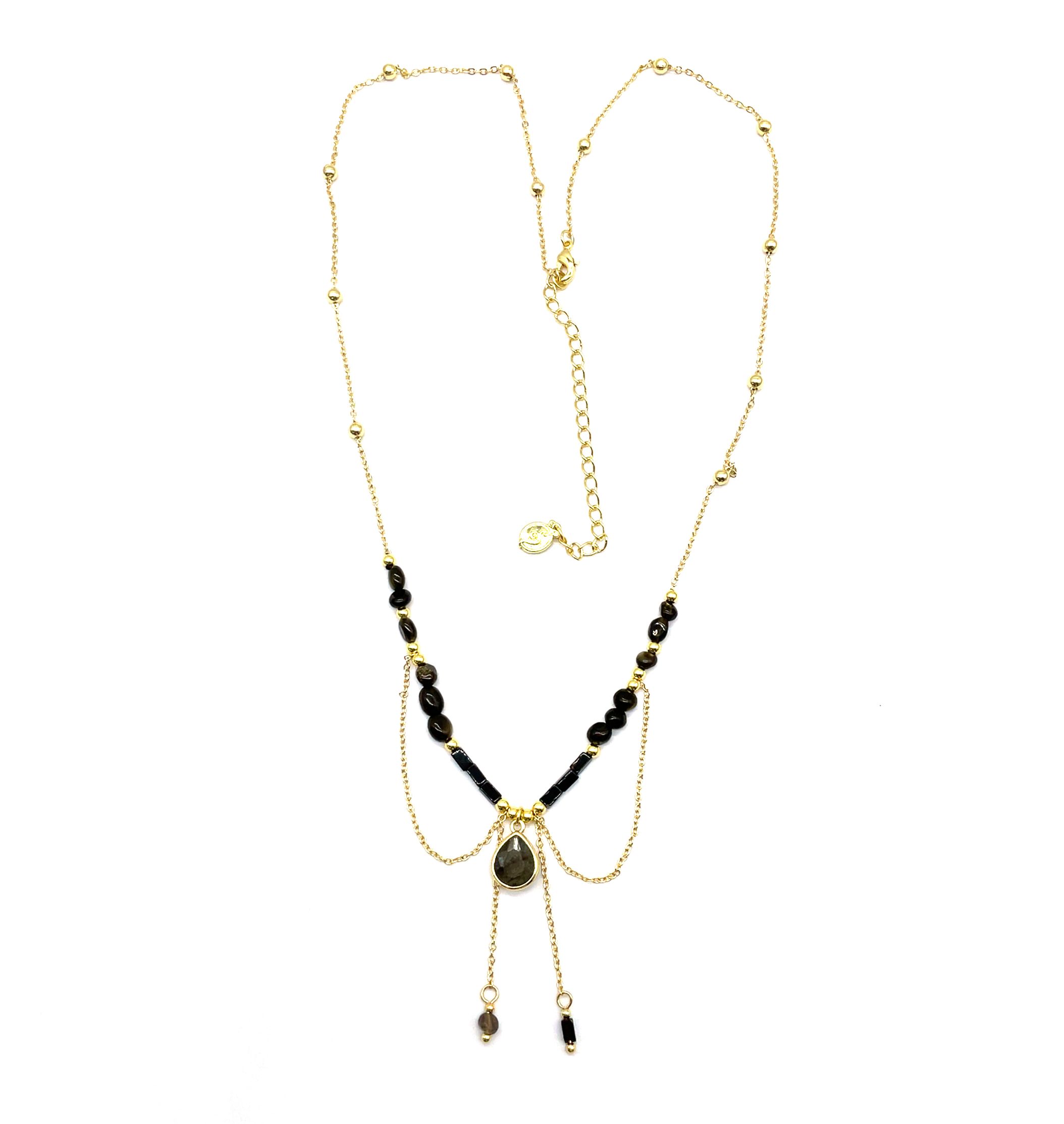 ONYX WATER DROP NATURAL STONE PENDANT NACKLACE