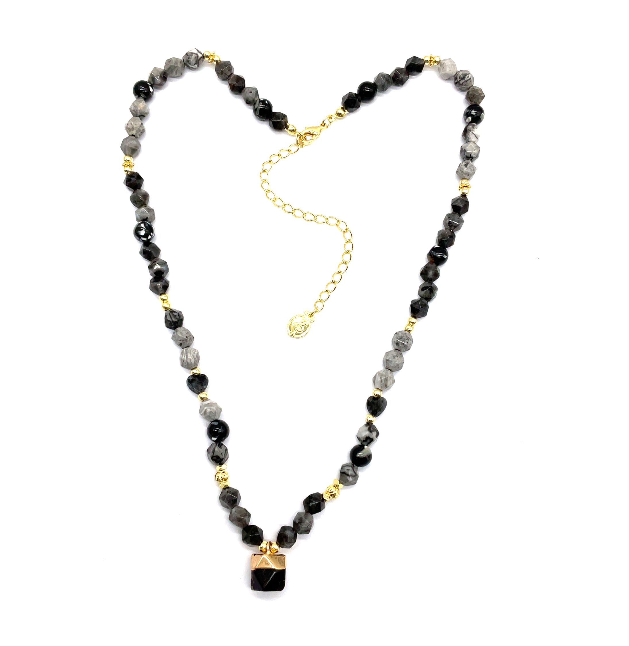OCTAGONAL PILLAR NATURAL STONE PENDANT NECKLACE