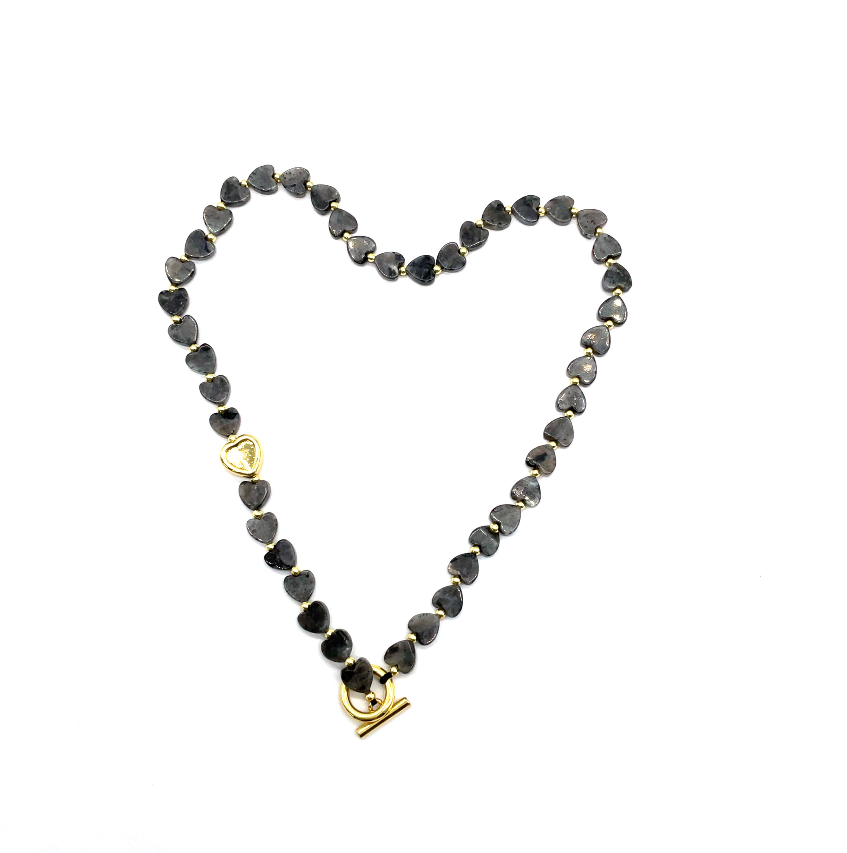 BLACK PEACH HEART NATURAL STONES NECKLACE 