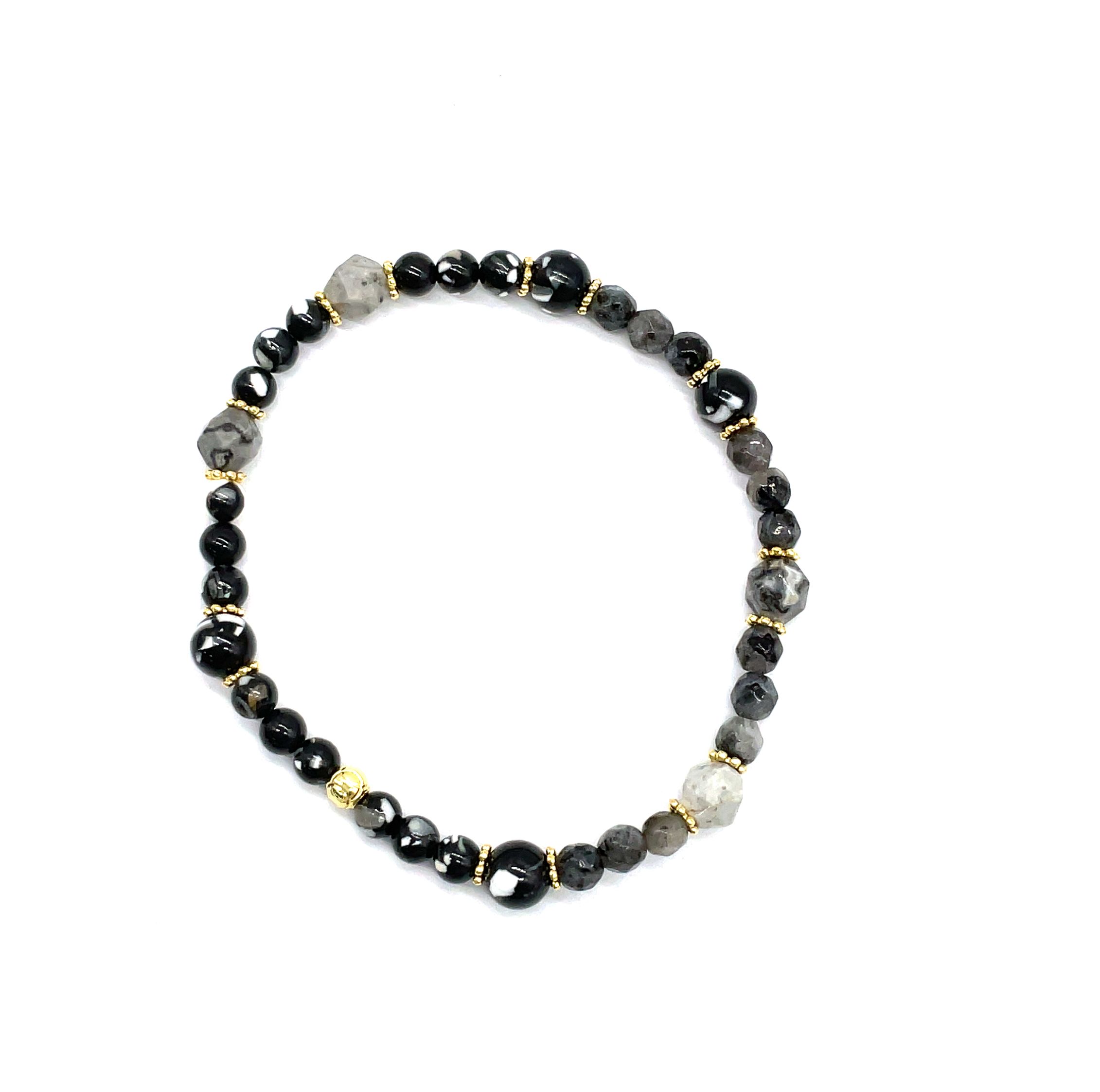 BLACK MARCELLO SHELL PINE ROUND BEADS BRACELET