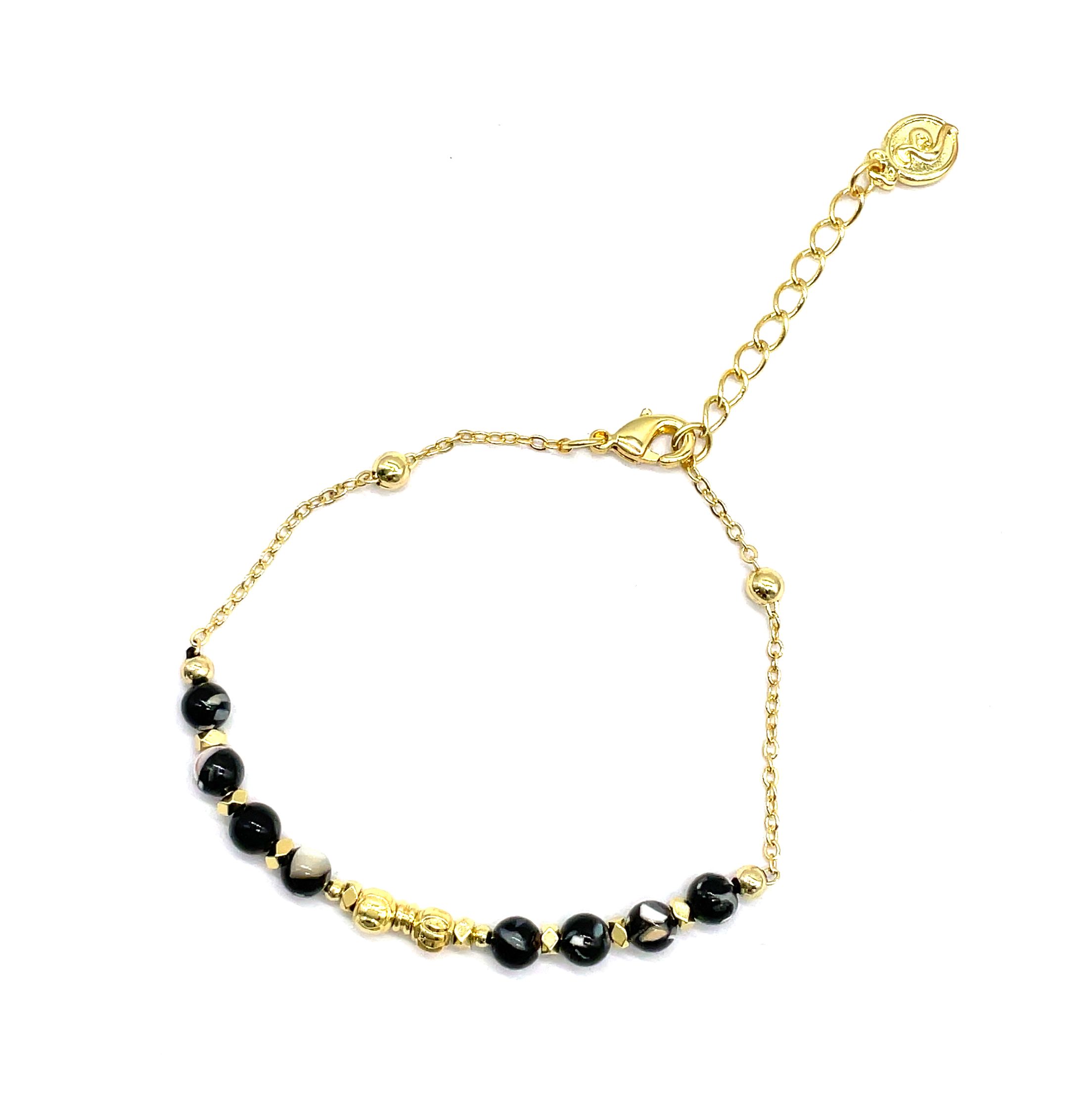 BLACK MARDIELLO SHELL PINE ROUND BEAD CHAIN BRACELET