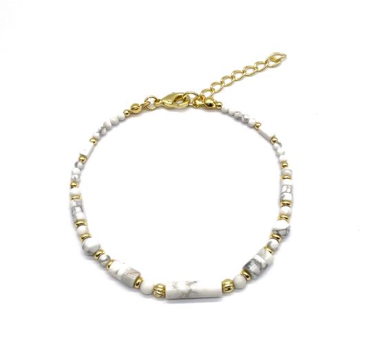 WHITE TURQUOISE NATURAL STONE BEADS BRACELET