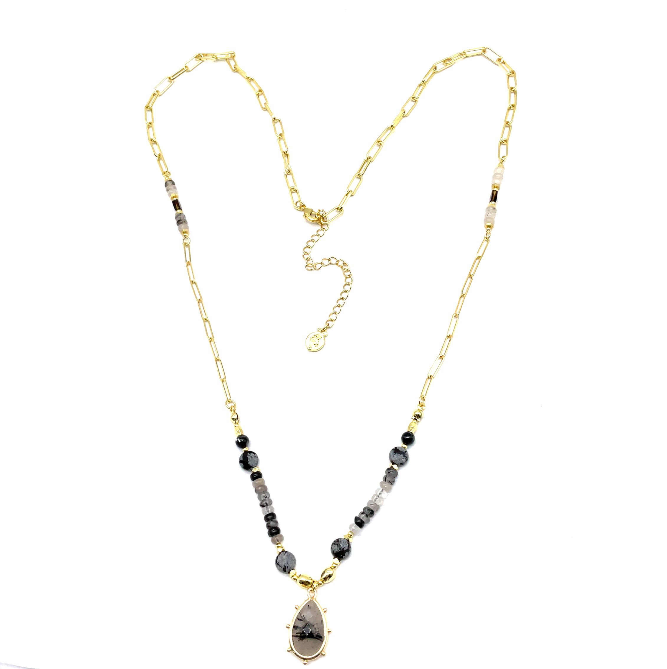 BLACK HAIR CRYSTAL CROSS CHAIN PENDANE NECKLACE 