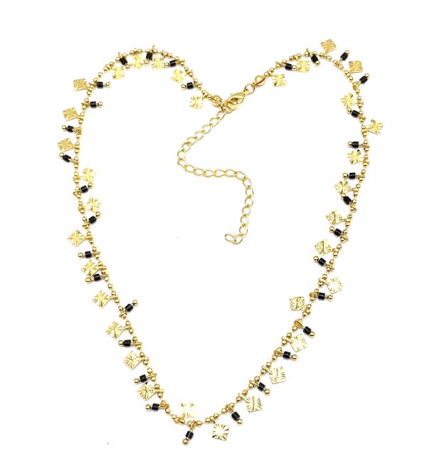 2.0DC RHOMBIC CHAIN BLACK AGATE NECKLACE