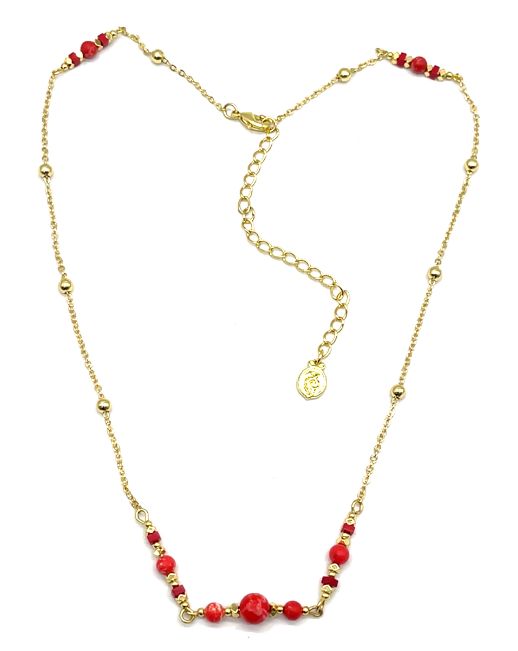 RED ROUND BEAD CLIP BEAD CHAIN NECKLACE 