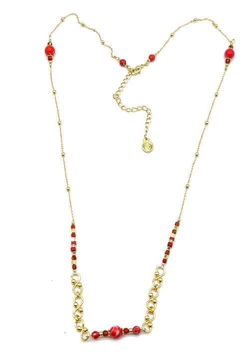 RED ROUND BEADS 2.0 1:1 S-PATTERN CHAIN NECKLACE 