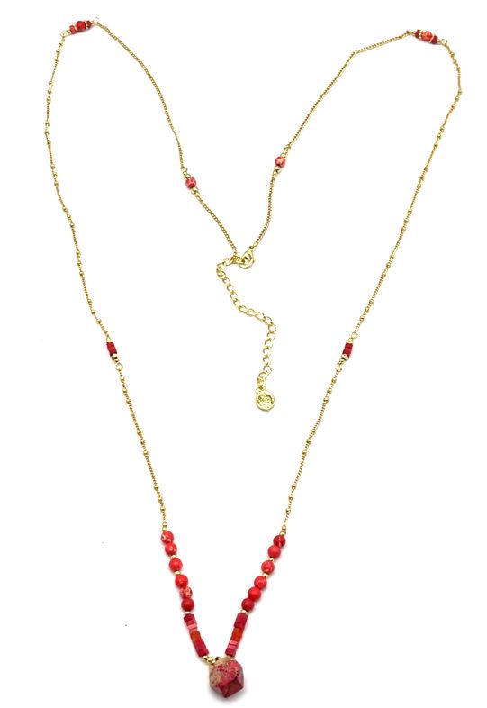 RED COPPER CLAD OCTAGONAL PILLAR PENDANT NECKLACE 