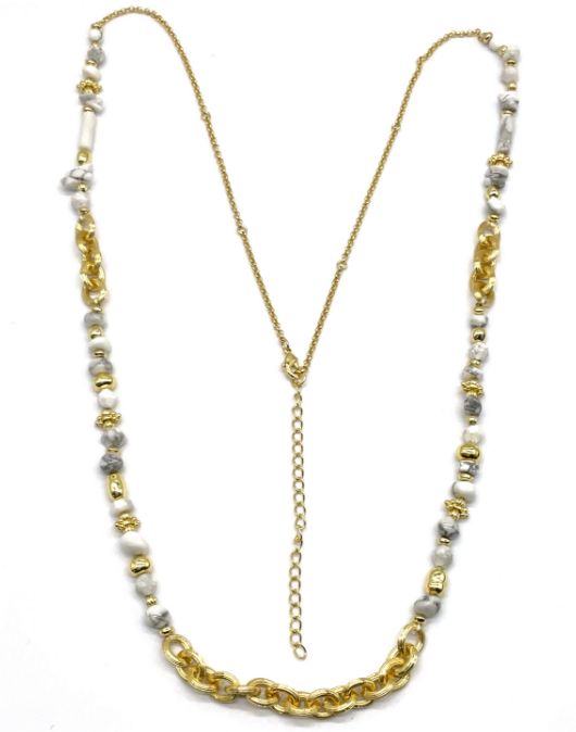 220 STRAIGHT O-SHAPED CHAIN WHITE TURQUOISES NECKLACE