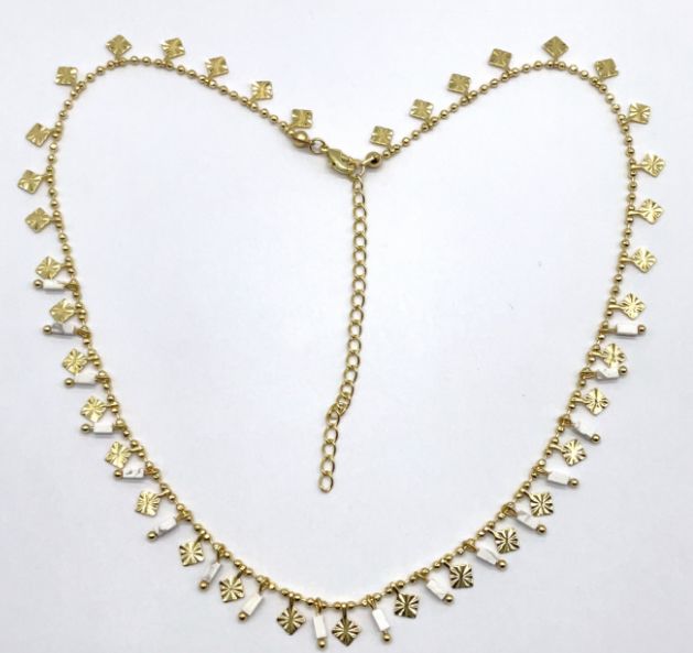 2.0DC RHOMBIC CHAIN WHITE TURQUOISE NECKLACE 