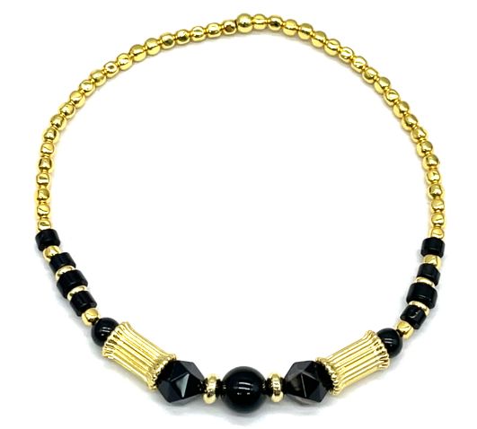BLACK AGATE COPPER ABACUS BEADS BRACELET