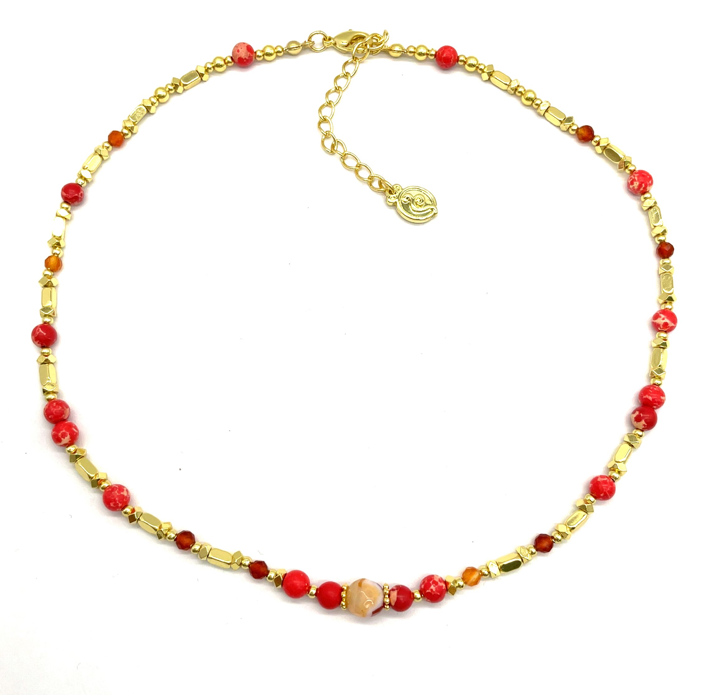 RED EMPEROR STONES ROUNDED RECTANGULAR BEADS NECKLACE