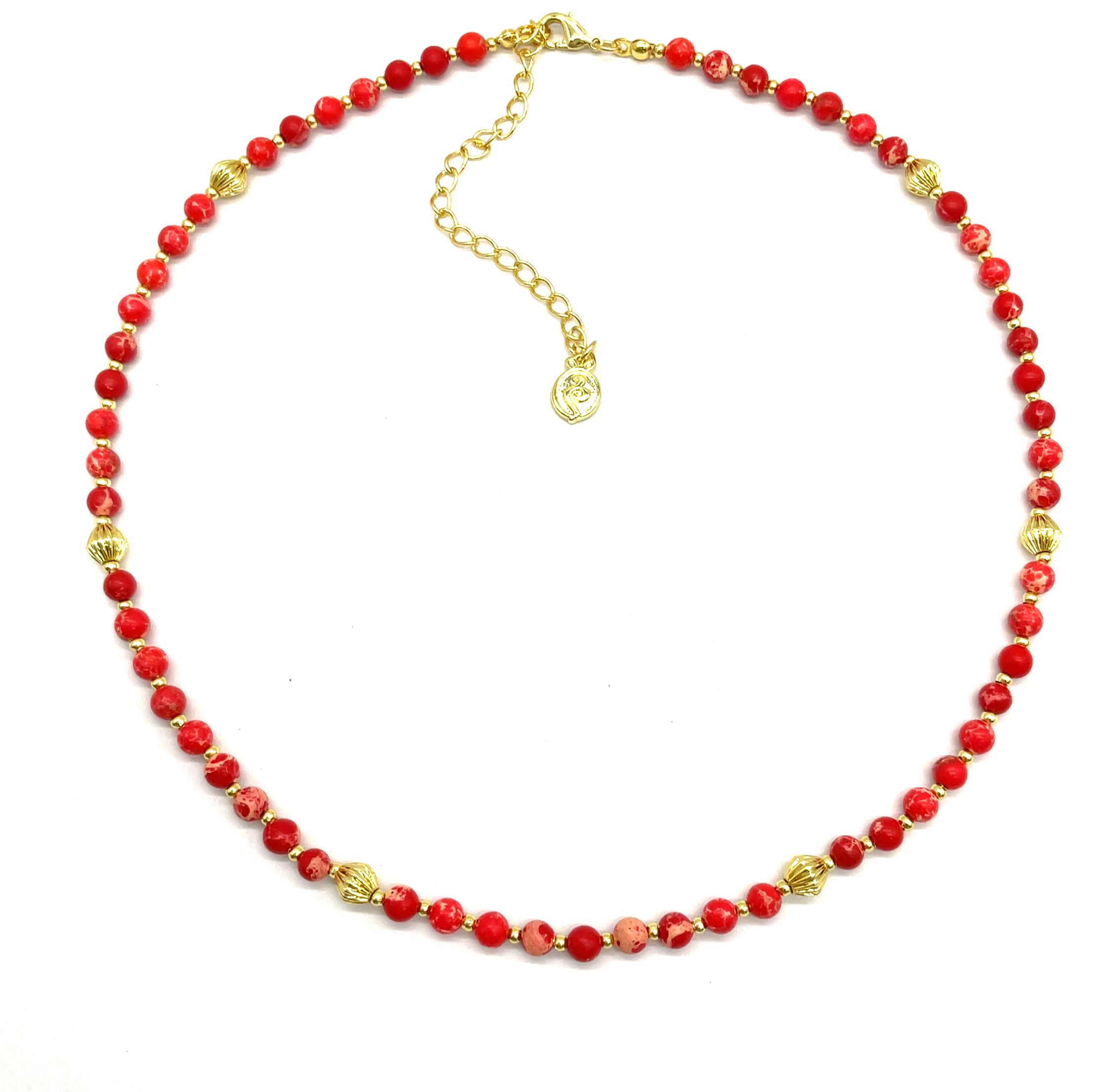 RED ROUND BEADS COPPER HORN BEADS NECKLACE