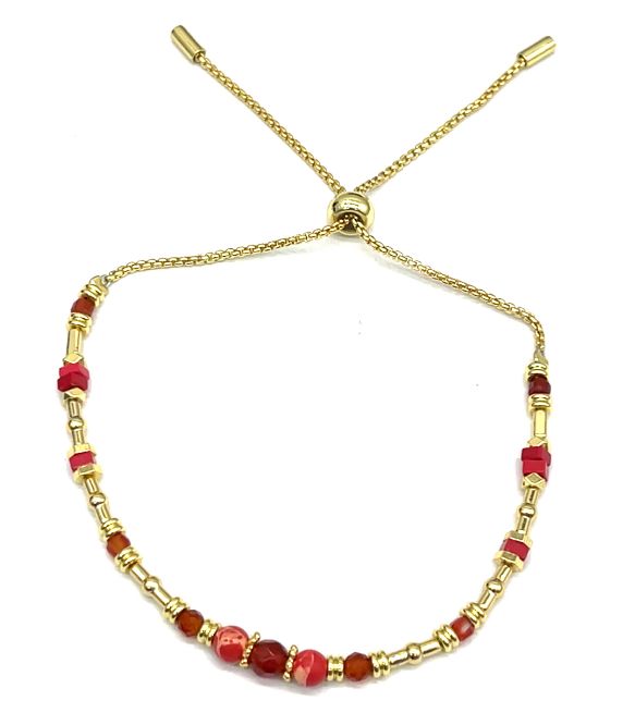 RED AGATES WELDED ROUND CHAIN BRACELET