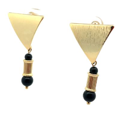 BLACK AGATE TRIANGULAR EARRINGS