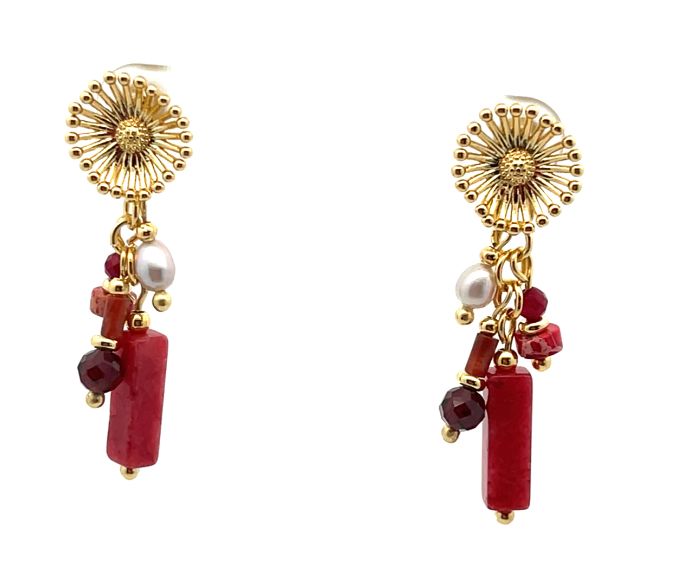 RED SEDIMENT JASPER DAISY WITH RING EARRINGS