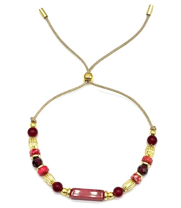 RED SEDIMENT JASPERS COTTON ROPE BRACELET