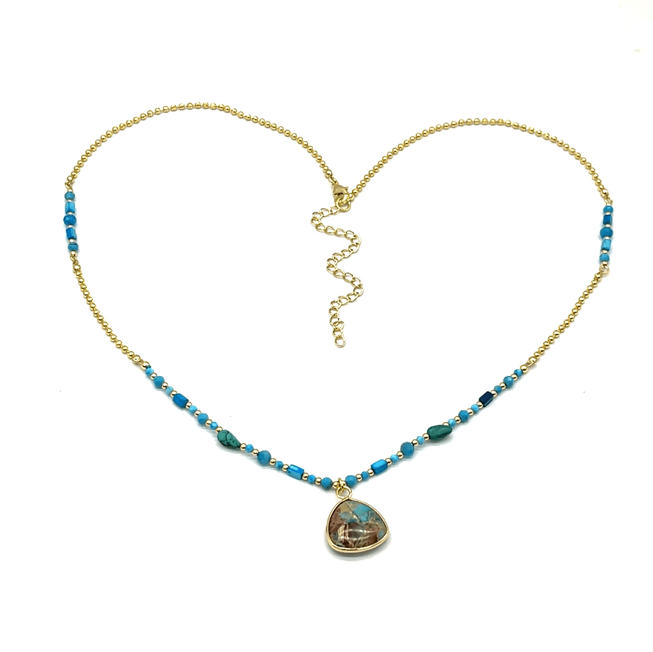 BLUE TRIANGULAR IMPERIAL STONE PENDANT NECKLACE