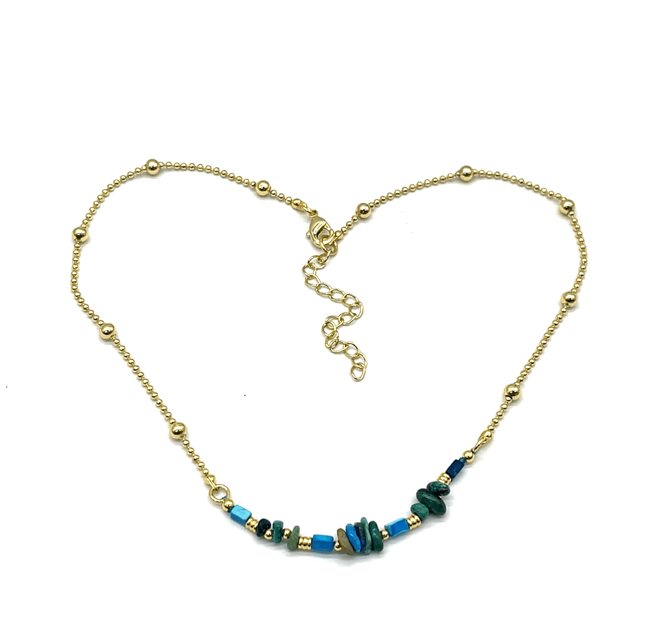 BLUE TURQOISES BEAD CHAIN NECKLACE