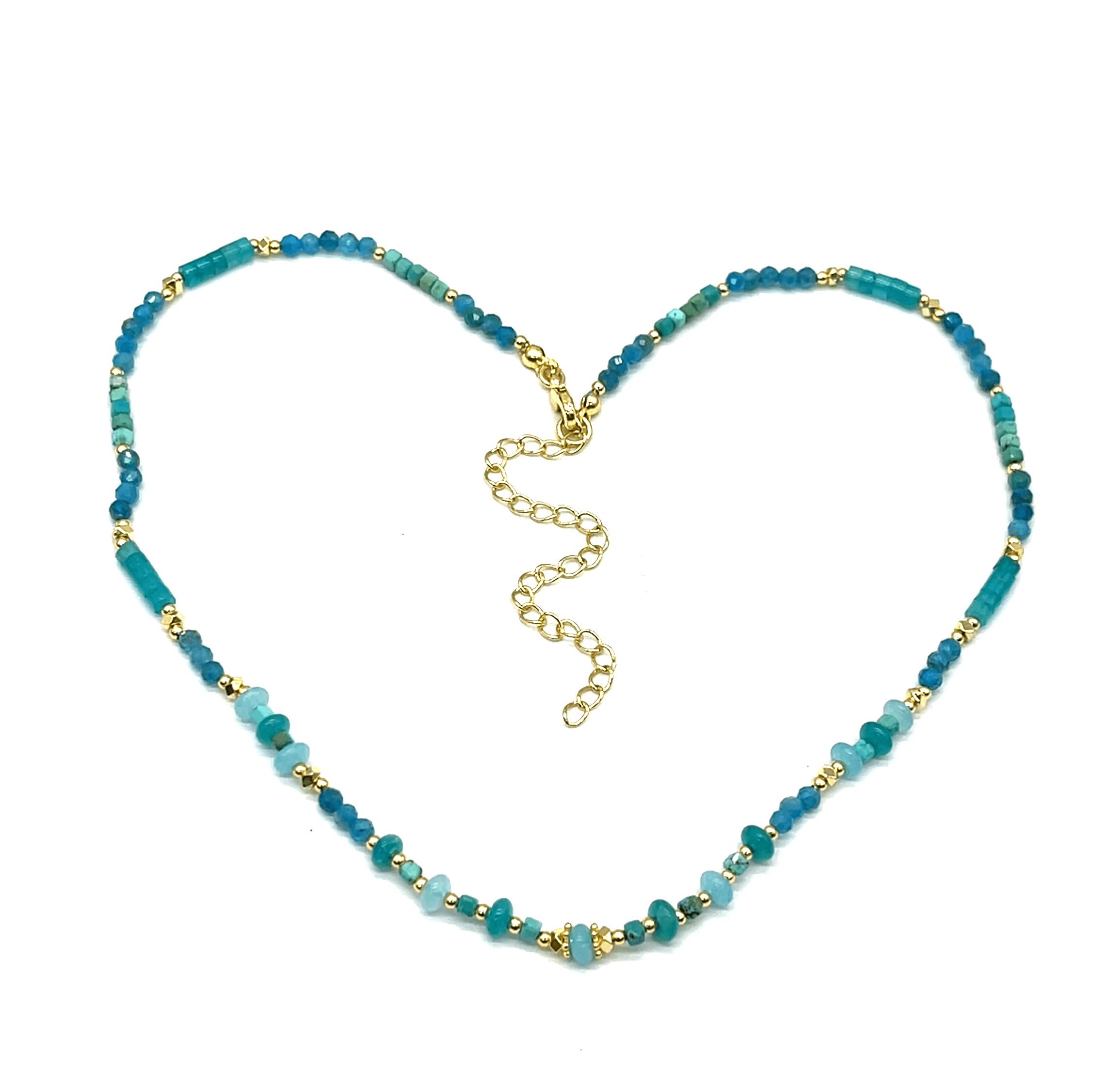 LIGHT TURQUOISES BRASS BEADS NECKLACE