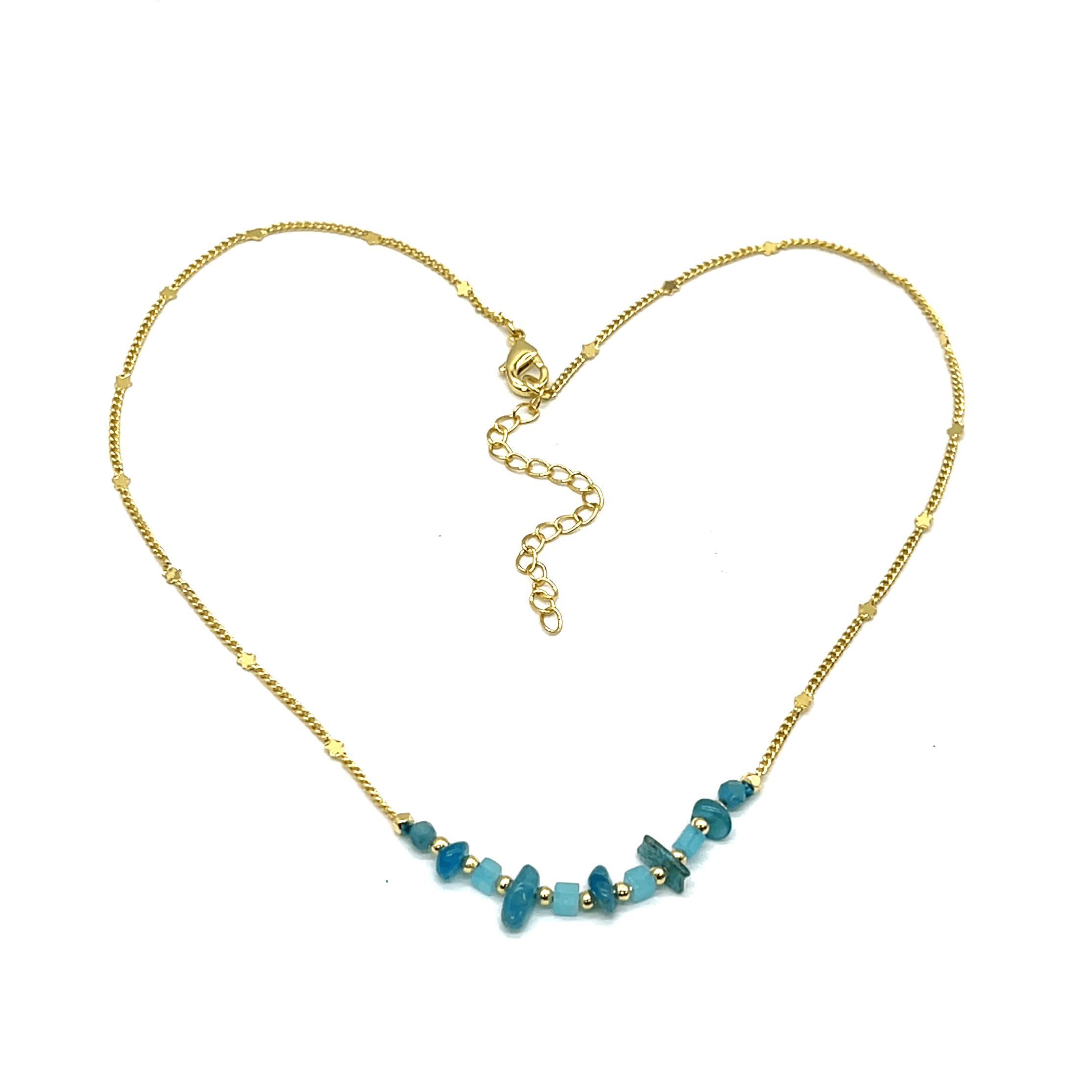 BLUE PHOSPHORUS GRAY PENTAGRAM CHAIN NECKALCE