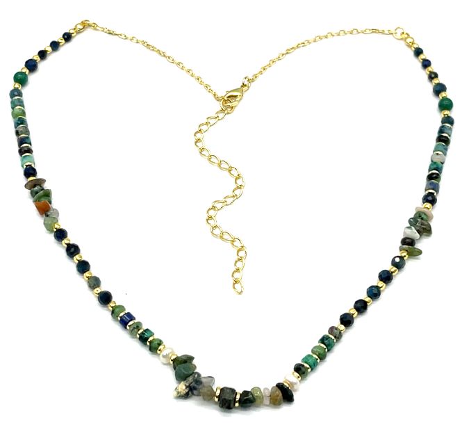 BLUE TIGEREYES COPPER SQUARE BEADS NECKLACE