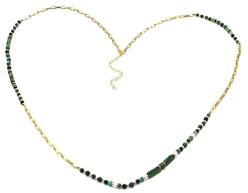 BLUE TIGEREYES RECTANGLE FLAT WIRE CHAIN NECKLACE