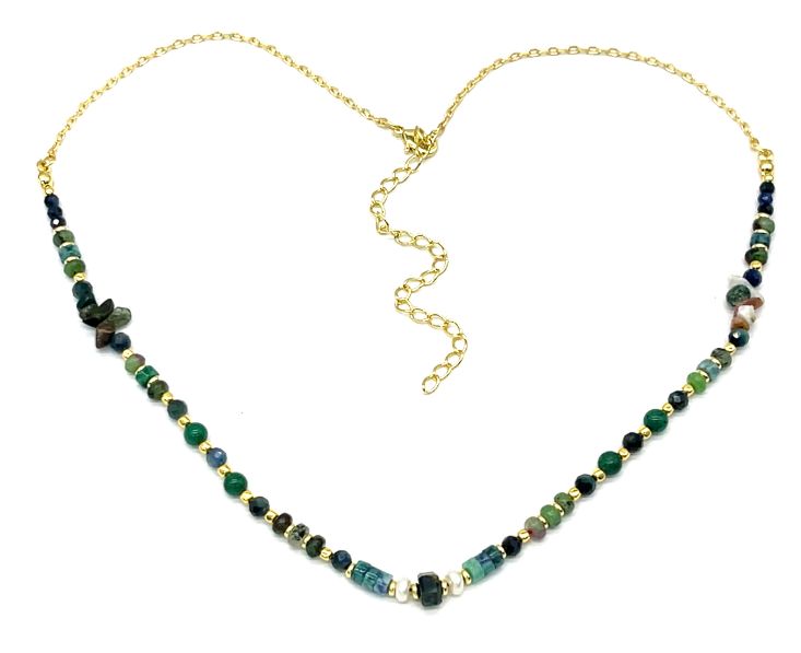 BLUE TIGEREYES FLAT COPPER BEADS NECKLACE