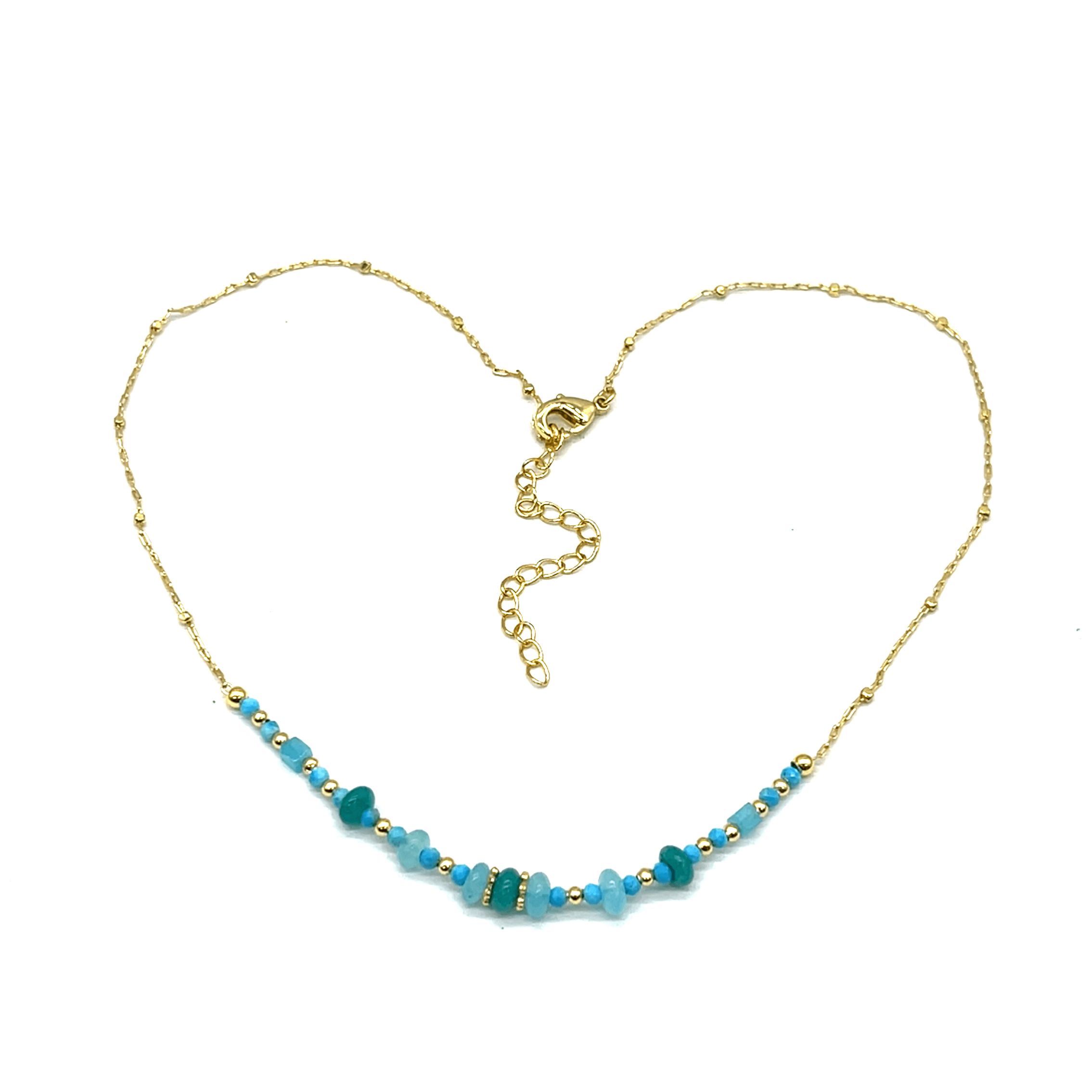 BLUE TURQOISE O CHAIN WITH SQUARE BEADS NECKLACE