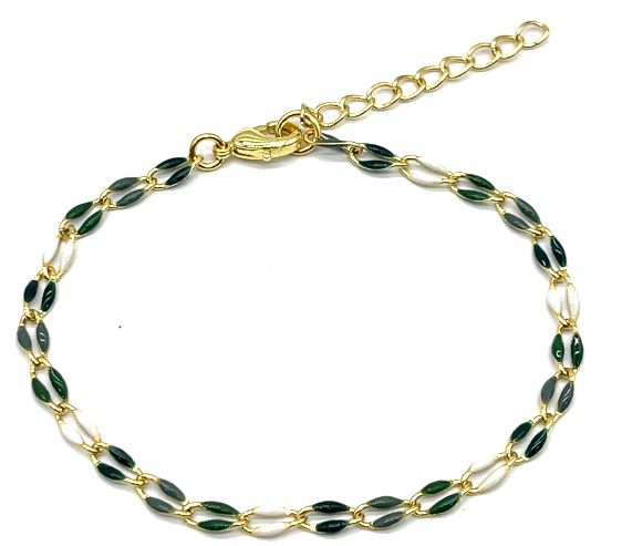 WHITE AND GREEN LIP CHAIN BRACELET