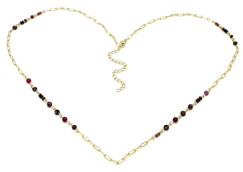 RED NATURAL STONE A245 4DC CUT CORNER 0 CHAIN NECKLACE