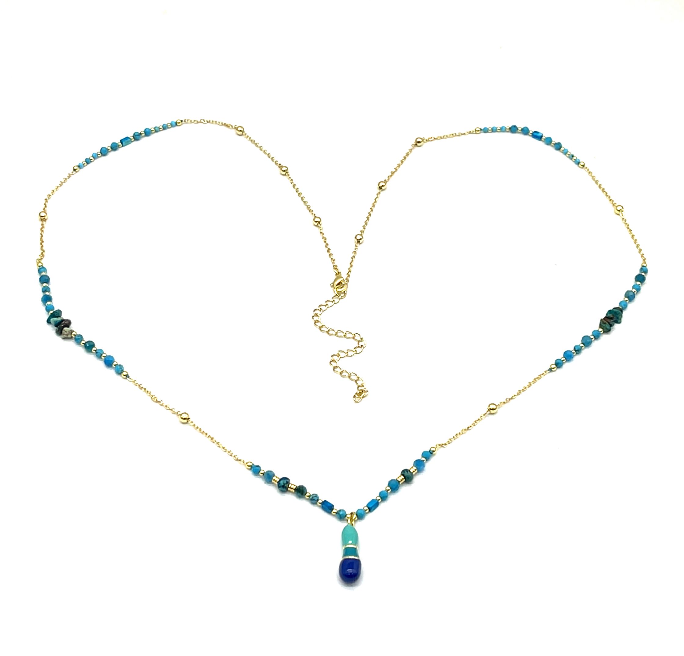 TRI-COLOR OIL DROP WORD PENDANT NECKLACE