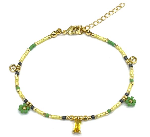 GREEN FLOWER DB BEADS BRACELET