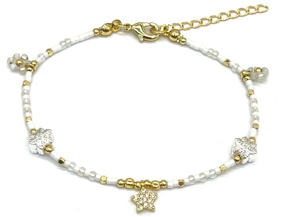WHITE FLOWER CHESTNUT LEAF STAR DB BEADS BRACELET