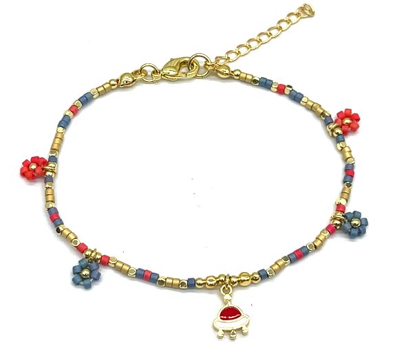 SPACESHIP CHARM FLOWER DB BEADS BRACELET