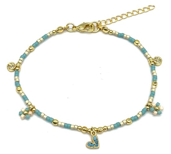 LAKE GREEN HEART WITH DIAMOND DB BEADS BRACELET