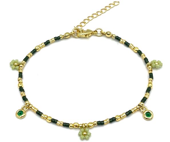 GREEN FLOWERS DB RICE BEADS BRACELET