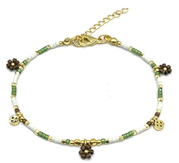 BROWN FLOWERS DB RICE BEADS BRACELET